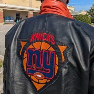 Custom NY Giants / NY Knicks Leather Bomber Jacket 2XL